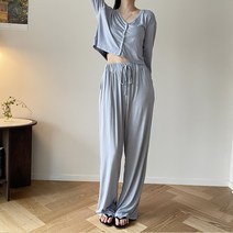 [SET]차르륵 브이넥 크롭 가디건 와이드 밴딩팬츠 세트