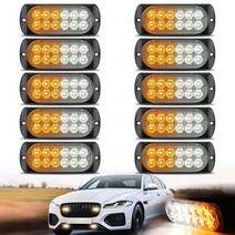 XTAUTO LED 비상 스트로브 조명 10개 12-LED 울트라 슬림 표면 마운트 플래시 신호 위험 건설 주의 그릴 라이트 바 트럭 자동차 오프로드 차량 SUV ATV용 앰버 화, Amber White