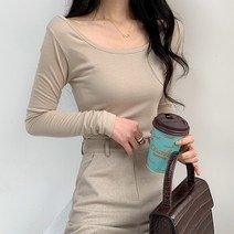 포디룩 (8color) 속기모 넓은U넥 스판 슬림 티셔츠