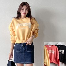 [프롬제니] 기모 아덴 라운드 맨투맨 크롭티 티셔츠 레터링 겨울 안감 핑크 20대 기본티 노란색 코랄 가을 긴팔티 여성 오버핏 예쁜 기본 20대 10대