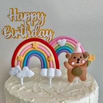 2color 점토 무지개 토퍼 케이크픽 레인보우 데코픽, 레드