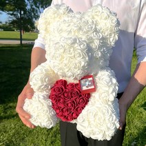 40cm 가 품은 다이아 반지 (박스포장) 선물 꽃다발, 다이아반지, 곰돌이꽃(40cm핑크)