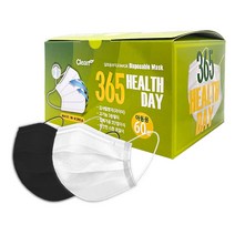 크린테크 365헬스데이 국산 일회용 귀안아픈 마스크 아동용 60매입 (흰색/검정색), 60개입, 1개, 흰색
