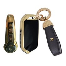 SANRILY Golden-edge 4버튼 키 포브 커버 기아 스팅어 GT K9 K900 2018 2019 2020 2021 키리스 전체 보호 케이스 쉘 블링 캣 키체인 포함, Black-a