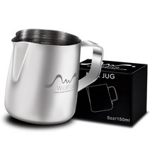 우유 투수 150ml 우유 저그 라테아트 스테인리스 눈금 스케일 내열 거품기 레인지 대응 커피 에스프레소…