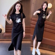 키작녀원피스 슬릿 드레스는 배를 가리고 작은 사람은 외국 스타일과 키 작은 여자 올해 유행하는 스커트 트렌드.