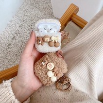 [에어팟3세대] 뽀글이 양털 곰돌이 인형 에어팟 1 2세대 프로 하드 키링 케이스 로엡, 에어팟프로(키링증정), 화이트 뽀글이 곰돌이 케이스