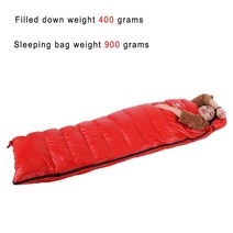 추운 날씨에 적합한 큰 스타일 흰색 구스 다운 부드러운 성인 침낭, 900g 레드