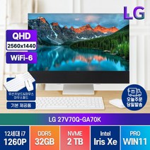 LG 일체형 PC 27V70Q-GA70K 인텔 12세대 i7 24인치 윈도우11 프로 올인원PC, 메모리 32GB/SSD2TB/윈도우11프로
