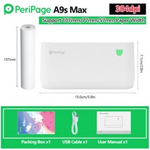 사진인화기 스티커사진기계 스마트폰사진인화기 PeriPage A9s MAX 휴대용 무선 감열식 포토 프린터 304dpi, 01 A9s Max 304dpi