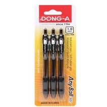 동아 애니볼 부드러운필기감 유성볼펜 1.0mm 블랙 3개입 세트, 블랙 1.0mm 3개입 세트