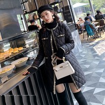 꽃소담 여성 노카라 아가일 하프 트위드 웰론 패딩 QLZ34