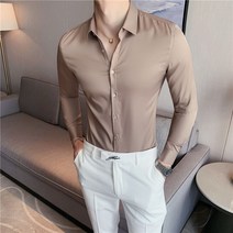 남성 봄 긴팔 슬림 노란 실크 셔츠 특이한 화려한 결혼식 복장 하객룩