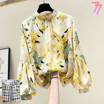 77우먼스 여성 아주르블라우스 8컬러 다양한 색상 무늬 슬리브 쉬폰 셔츠 긴팔 복고풍 꽃무늬 남방 스탠드 데일리룩 데이트룩 이월 이월상품 아주르 블라우스 [리현커머스]