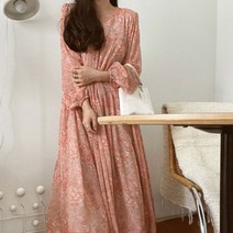 [랜덤플레이]로즈 플라워 셔링 루즈핏 롱 원피스