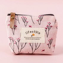 Fashion Mini Bags Flower Pattern Coin Purses Canvas Wallet Ladies Girls Earphone Key Money Storage B, [02] Pink