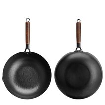 베이비웍 업소용 중화 카타 1pc 비 코팅 철 Wok 중국 전통 수제 부엌 팬 나무 손잡이 가스 조리기구 3 ~ 6, 01 black_01 32cm