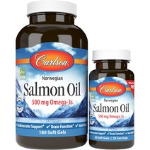 Carlson Labs 노르웨지안 살몬 오일 1000 mg 오메가-3s EPA&DHA 소프트젤, 180개입, 1개