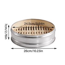 대나무찜기 찜통둥근 스테인레스 스틸 대나무 기선 케이지 바구니 손잡이 만두 빵 음식 김이 나는 그리드, 19 L