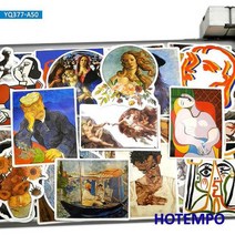 50 조각 유화 스타일 아트 그래피티 예술가 반 고흐 재미있는 스티커 노트북용 휴대전화 기타 여행 가방 수첩 스케이트보드 자전거 오토바이 자동차, Glossy Oil Paintin