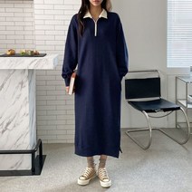 oshu / 여성 가을 하이넥 지퍼 포인트 카라 쭈리 롱원피스
