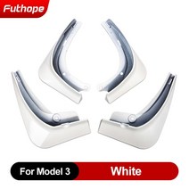 휠가드 테슬라 모델 3 Y -23 용 에너지 자동차 머드 플랩 가드 스플래시 펜더 매트 블랙 카본 파이버 ABS 4, 04 Model 3 White