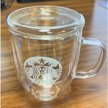 스타벅스 이중 로고 뚜껑 머그 투명 유리컵 375ml 뚜껑포함, 1개