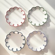 커브드로잉 레트로 플라워 접시 브런치 디저트 꽃무늬접시 플레이팅 빈티지그릇 빈티지접시, 블루