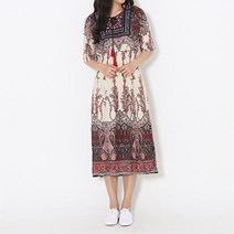 셀러허브(잡화) 여자 라운드넥 태슬끈 보헤미안 스모크 반팔 롱원피스