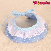 [스토어봄] 애견 스카프 플로랄 레이스 청지 도트-와우독＆와우캣, 목사이즈:M사이즈(25cm)