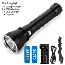 수중랜턴 랜턴 손전등 수중 스쿠버 다이빙 낚시 방수, 9.26650 charger - White light