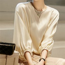 SJW 봄가을 여성 실키 블라우스 7부 소매 가오리핏 무지 남방 셔츠 풀오버 상의 4컬러 S~3XL