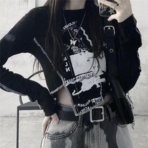 여성용 고딕 스타일 긴 소매 그런지 빈티지 하라주쿠 스트리트웨어 가을