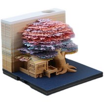 패드 블록 3D 메모 리갈 커버 스티커 선물 노트 공예 Omoshiroi 블록 트리 하우스 모델 메모장 3D 패드 펜, 05 purple tree