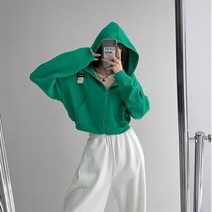 델 투패치 크롭 후드집업 숏기장 캐주얼