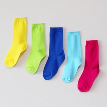국내산 네온컬러 포인트 롱삭스 5족세트/주니어양말/아동/니삭스/유아/초등