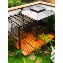 오두막 야외 조립식 하우스 원두막 테라스 정원 농막, 2개의자＋테이블＋3면 좌판~3.8×2m