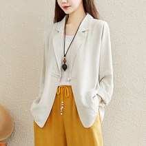빅사이즈 여성 린넨 자켓 빈티지 봄 여름 긴팔 얇은 오버핏 여자 봄자켓 캐주얼 linen jacket women JX0260