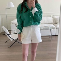 여성 루즈핏 커프스셔츠 봄 비비드 솔리드 카라 남방