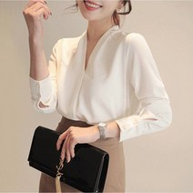 브이넥 실크 블라우스 풀오버 새틴 오피스룩