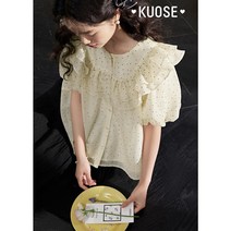 KUOSE 쿠오세 물방울 셔츠 블라우스 여성 여름 베이비 프릴 봉 소매 탑