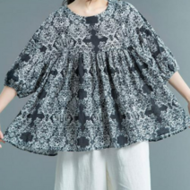 퀸앤조이 미녀77 에스닉 아방핏 7부 린넨 블라우스