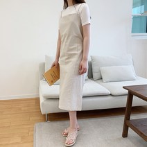 티데일리 여성용 무드 린넨 뷔스티에 나시 롱 무지 트임 원피스