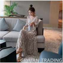 GEYUAN TRADING 에이프릴 쉬폰 롱원피스 7부소매