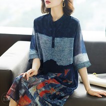 도오빠 여성 롱 원피스 셔츠 헨리넥 오버핏 여자원피스 봄 여름 빅사이즈 셔츠원피스 에스닉