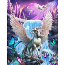 보석십자수 유니콘과 달 나비 행운 기운상승 꿈해몽 복을 얻게 되는 풍수 일러스트 집콕취미 선물용 액자없음 비즈 큐빅 구슬 수제공예 DIY만들기세트 23종, 달빛유니콘05, 30*40CM