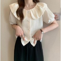 러블리 무드 프론트 진주버튼 반팔 셔츠 블라우스 2컬러