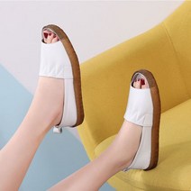 PoeLynt 샌들 여플랫 여름 미끄럼 방지 쿠션 임산부 백두 스몰 화이트 슈즈 펀칭 오픈토 단화