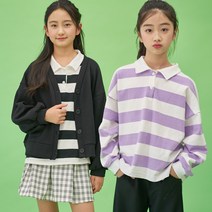 키키다이어리 여아 주니어옷 크롭티 카라 단가라티 초등학생옷