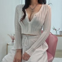 브이넥 버터플 세로줄 크롭가디건 4색 글램라인